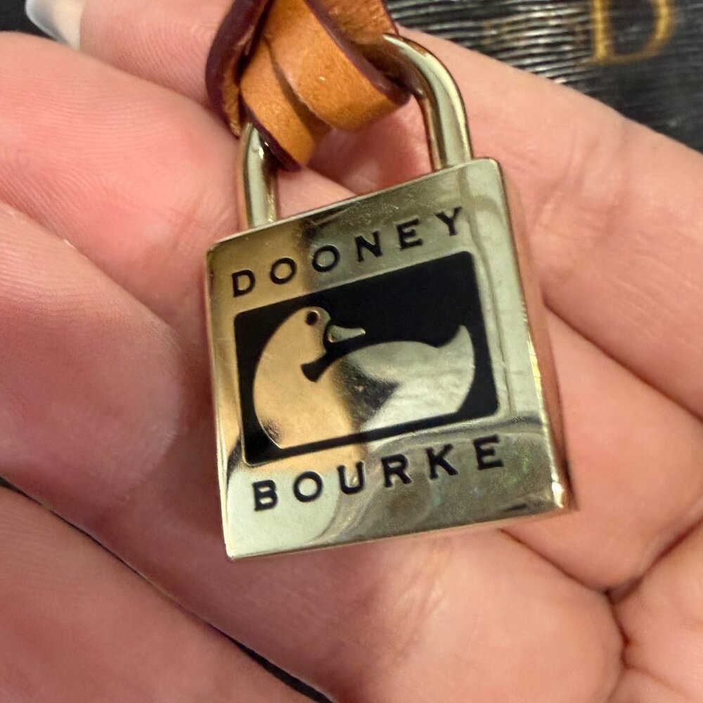 Dooney and Bourke 1975 Black & Tan Logo Tote Bag - Picture 4 of 16